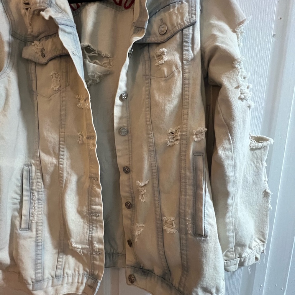 Distressed Beige Denim Jacket